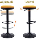 Yellow Fabric Swivel Bar Stool Set Of 2 Height Adjustable