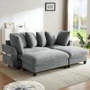 Modern L-Shaped Sectional Sofa with Storage, Movable Ottoman, and Throw Pillows, Grey Chenille, 83'