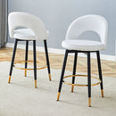 Modern White PU Upholstered Bar Chair with Black Metal Legs, 360° Rotatable, Set of 2