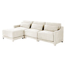Elegant Chenille Three-Seater Sofa with Movable Ottomans, High-Resilience Sponge, Beige