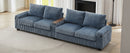 Modern 4-Seater Corduroy Sofa Couch with USB Ports, Hidden Storage, Flip-Top Cup Holders, Blue, 133'