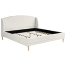 King Size Upholstered Platform Bed Boucle Fabric and Wingback Headboard, Rounded Corners, White