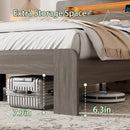 Bed Frame King Size, Wood Platform Bed Frame with Storage LED Light Headboard and 2 USB , Noise Free,No Box Spring Needed and Easy Assembly Tool,Large Under Bed Storage,Dark Grey