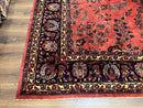Indo Sarouk Rug 10x14, Vintage Indian Persian Area Rug 10 x 14, Wool Hand-Knotted Oriental Carpet, Red Floral Allover Large Rug, Beautiful