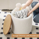Circular Storage Ottoman Sixteen Inch White Boucle