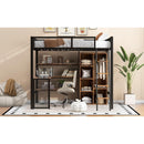 Full Size Metal Loft bed with Built-in Desk, Wardrobeand Shelves, Black(ETA:1.23)