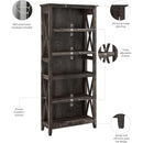 Bush Furniture Tall 5 Shelf Bookcase Dark Gray Hickory