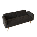 Elegant Sofa Bed with Nail Head Trim in Black Velvet and Matching Pillow, 69.7 Inches
