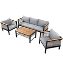 Outdoor Sectional Sofa Set 5-Person Patio Seating Group with Cushions and Coffee Table, Grey, Steel & Acacia Wood