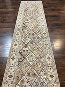 Pak Persiann Runner Rug 2.7 x 12, Handmade Wool Vintage Hallway Rug, Panel Design