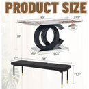 Table and chair set.63*31.5 Inch Pandora Pattern Sintered Stone Dining Table Set,MDF material OC shaped bracket,Paired With 2 Benches,A Choice of Subtle Luxury for Modern Homes.