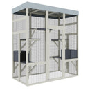 62.6' Gray Wooden Catio Outdoor Pet Enclosure with Waterproof Top, Spacious and Secure Cat House & Small Animal Cage, Black Rust-proof Metal Wire