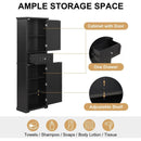 Tall Bathroom Storage Cabinet, Freestanding Storage Cabinet with Drawer and Adjustable Shelf, MDF Board with Painted Finish, Black