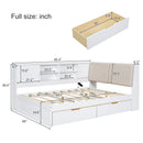 White Wooden Full Size L-shaped Daybed with Storage Bookcase, Upholstered Headboard, USB Charging Ports