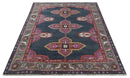8.3x9.10 Hand Knotted Charcoal, Silver and Pink Traditional Heriz Wool Area Rug