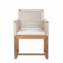 Acacia Wood Outdoor Dining Chairs Set of 2 with Rope Design Back and Arms, Washable Cushion, Light Brown