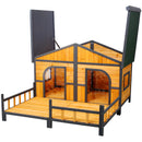 Wooden Large Dog House Outdoor Double XL Dog Kennel with Elevated Floor and Porch, Weatherproof Puppy Shelter for Small and Medium Breed Dogs, Natural