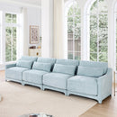 Sky Blue Four-Seater Chenille Sofa with Lumbar Pillow, Ergonomic Design, Solid Wood Frame