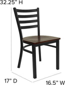 2 Pack Hercules Series Black Ladder Back Metal Dining Chair With Mahogany Seat For Restaurants