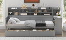 Wooden Twin Size Daybed with Storage Shelves, Multi-functional Bed with Two Storage Drawers and  Study Desk, Gray