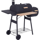 48" Steel Portable Backyard Charcoal BBQ Grill and Offset Smoker Combo with Wheels