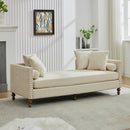 Beige Chenille Upholstered Chaise Lounge with Nailheads, Sleeper Sofa Couch With 4 Throw Pillows&2 Bolsters, Daybed with Rubberwood Legs, 75.2'' Wide