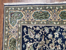 Semi Antique Persian Qum Tree of Life Rug, Hand-Knotted, Wool, Midnight Blue and Tan, Animal Pictorials, Written Poem in Borders, 4' 8" x 7' 8"