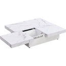 Square Marble Veneer Coffee Table Sliding Top with Storage in White 39.4"