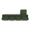 Stylish Green Four-Seater Sofa with Movable Ottoman, Ergonomic Design, Chenille Fabric, Wooden Base