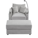 Modern Style Single Sofa Couch with Storage, USB Ports, Cup Holders, and Phone Holder, Grey Corduroy, 41.7'