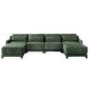 Elegant Four-Seater Sofa with Movable Ottoman, Lumbar Pillow, Green Chenille Fabric, Solid Wood Frame