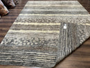 Modern Tibetan Wool Rug 8x10, Abstract, Contemporary, Handmade, Gray, Stripes