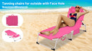 3-in-1 Heavy Duty Tanning Chair with Face Hole Adjustable 5-Position Folding Chaise Lounge Chairs for Outside Portable Lay Flat Beach Lounge Chair for Outdoor Sunbathing Patio Pool Lawn Camping Deck P