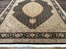 Sino Persian Rug 8x10, Herati Mahi Pattern, Fine 170 KPSI, Black, Wool and Silk Highlights