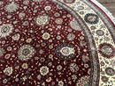 Round Sino Persian Rug 9x9, Burgundy and Cream, Floral, Wool and Silk, 9ft Round Carpet