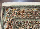 Indian Kashmiri Silk Rug 4x7, Tree of Life Design, Very Fine 380 KPSI, Birds