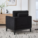 35.4' Wide Modern Farmhouse Performance Accent Chair with Black Finish Legs, Wood Base Reading Armchair Single Sofa with Two Bolster Pillows for Living Room offices and Lounge, Black Boucle.