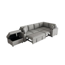 Multi-Functional Sectional Sofa Convertible Pull-out Bed with Storage Ottoman, USB Ports, Cup Holders, Chenille, Gray, 84.7'