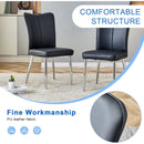 Table and chair set.Elegant Transparent Tempered Glass Dining Set - 71'x35.4' with 8 Black PU Chairs with a vertical stripe design on the backrest.