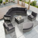Elegant Patio Furniture Set Outdoor Daybed Rattan Sectional with Cushions and Center Table, Grey, Iron + Rattan
