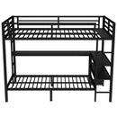 FULL Over Twin Bunk Bed with Desk and Shelves, Multiple Placement, with LED and USB, Black