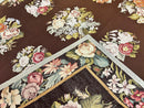 Vintage Needlepoint Rug 9x12, Large Handmade Hand-woven Needlepoint Carpet, Brown Area Rug, Floral Bouquets, Wool Rug, European Design