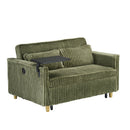 The pull-out and push-in green corduroy sofa with dual functions, equipped with a movable tabletop and USB ports, is suitable for use in living rooms and bedrooms.