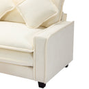 Chenille Upholstered Sectional Sofa with Removable Ottoman, USB Ports, Cup Holders, and Storage, Beige, 111'