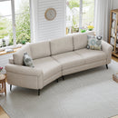 Upholstered 3-seater Curved Sofa with Printed Pillows, Beige Chenille, 111 Inches