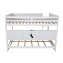 Queen Over Queen Bunk Bed with Built-in Storage Cabinets,Charging Station,Ladder,Safety Guardrails,Solid Pine Wood Bunk Bed,White