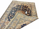 Persian Isfahan Rug 4x5, Navy Blue & Ivory, Wool and Silk Highlights