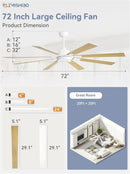 72 Inch White Ceiling Fan With Lights And Remote DC Motor