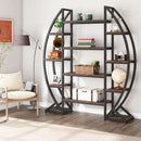Oval 55 Inch Brown Industrial Display Etagere Bookcase
