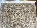 Pak Persian Rug 4x6, Floral Medallion, Beige, Wool and Silk Highlights, Vintage Handmade Rug